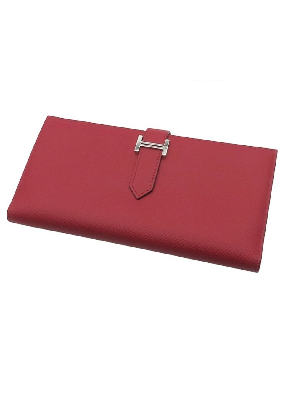 Hermes Bearn Soufflet Ruby Orange Silver Epsom Verso Wallet Bifold